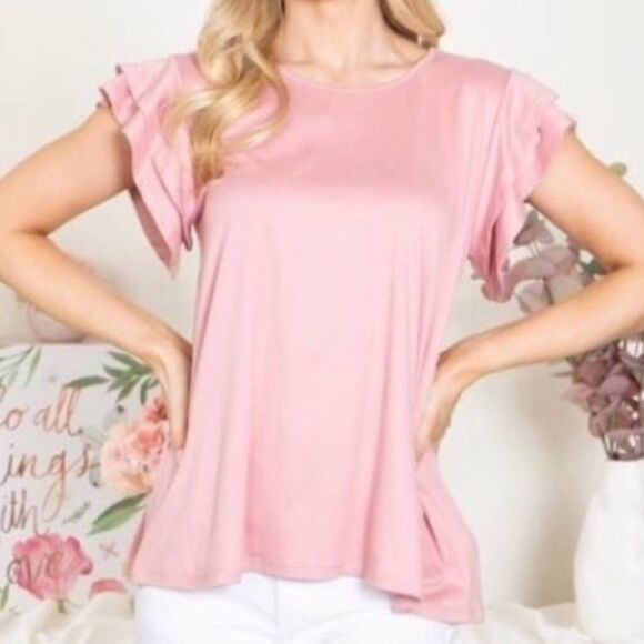 Pink Layered Ruffle Short Sleeve Top - Picture 1 of 5